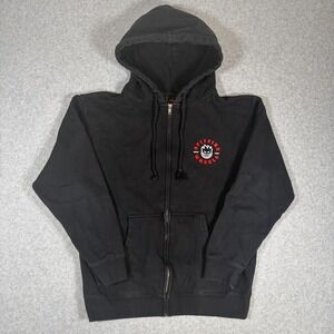 Y2K Spitfire Wheels Hoodie Mens Small Black Skateboard Sweatshirt Full Zip FLAW